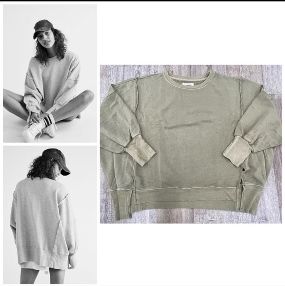 NWT CAMDEN FREE PEOPLE PINE GREEN OVERSIZED PULLOVER Sweatshirt We The Free - Picture 4 of 9